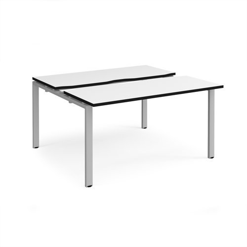 Adapt sliding top back to back desks 1400mm x 1200mm - silver frame White Top black edge - STE1412-S-WK