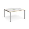 Adapt sliding top back to back desks 1400mm x 1200mm - silver frame White Top with oak edging - STE1412-S-WO