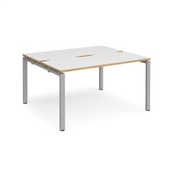 Adapt sliding top back to back desks 1400mm x 1200mm - silver frame White Top with oak edging - STE1412-S-WO
