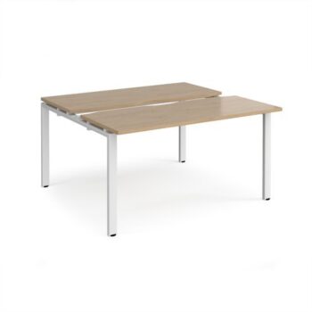 Adapt sliding top back to back desks 1400mm x 1200mm - white frame Kendal Oak Top - STE1412-WH-KO