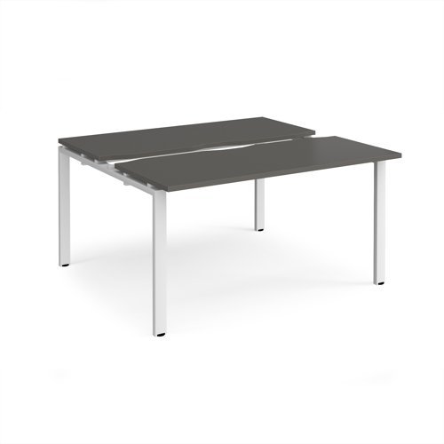 Adapt sliding top back to back desks 1400mm x 1200mm - white frame storm grey top - STE1412-WH-OG