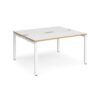 Adapt sliding top back to back desks 1400mm x 1200mm - white frame White Top with oak edging - STE1412-WH-WO