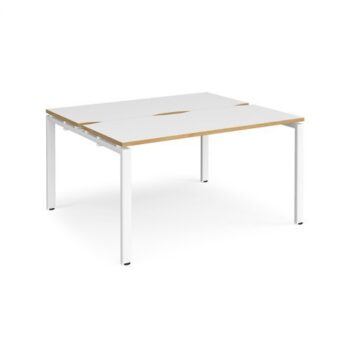 Adapt sliding top back to back desks 1400mm x 1200mm - white frame White Top with oak edging - STE1412-WH-WO