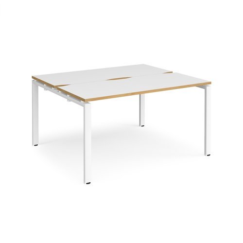Adapt sliding top back to back desks 1400mm x 1200mm - white frame White Top with oak edging - STE1412-WH-WO