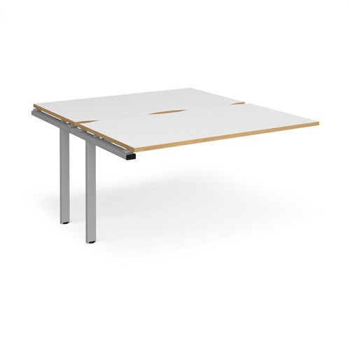 Adapt sliding top add on unit single 1400mm x 1600mm - silver frame White Top with oak edging - STE1416-AB-S-WO