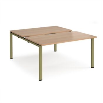 Adapt sliding top back to back desks 1400mm x 1600mm - green frame Beech top - STE1416-GN-B