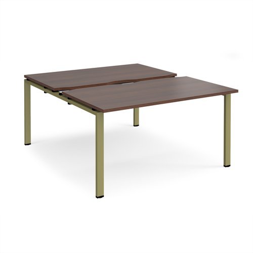 Adapt sliding top back to back desks 1400mm x 1600mm - green frame Walnut top - STE1416-GN-W