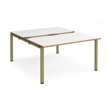Adapt sliding top back to back desks 1400mm x 1600mm - green frame White Top oak edge - STE1416-GN-WO