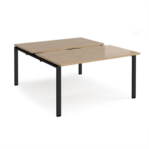 Adapt sliding top back to back desks 1400mm x 1600mm - black frame Kendal Oak Top - STE1416-K-KO