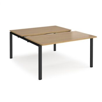 Adapt sliding top back to back desks 1400mm x 1600mm - black frame Oak Top - STE1416-K-O
