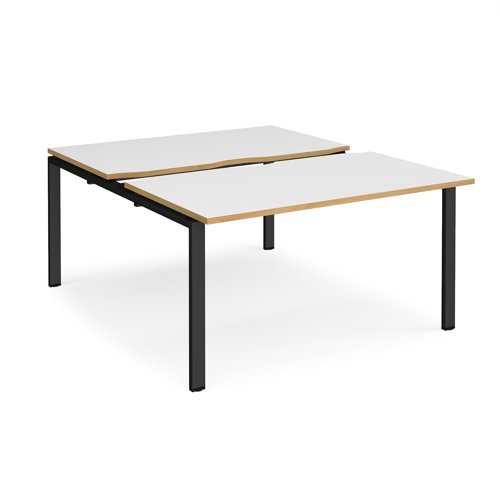Adapt sliding top back to back desks 1400mm x 1600mm - black frame White Top with oak edging - STE1416-K-WO