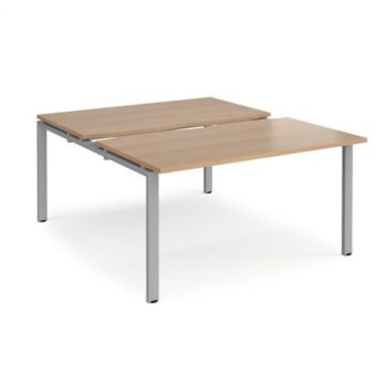 Adapt sliding top back to back desks 1400mm x 1600mm - silver frame Beech top - STE1416-S-B