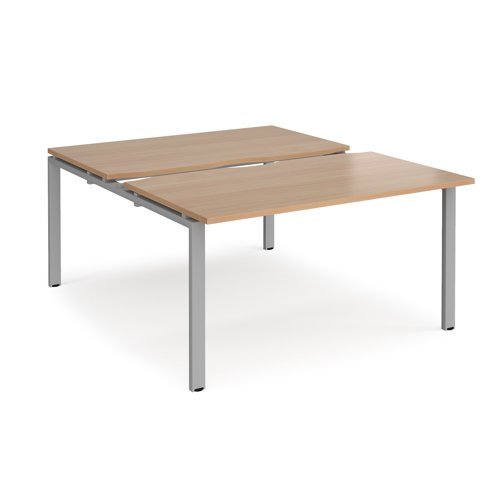 Adapt sliding top back to back desks 1400mm x 1600mm - silver frame Beech top - STE1416-S-B