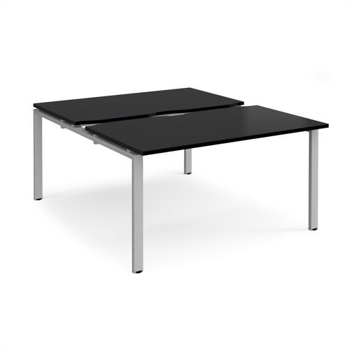Adapt sliding top back to back desks 1400mm x 1600mm - silver frame black top - STE1416-S-BK
