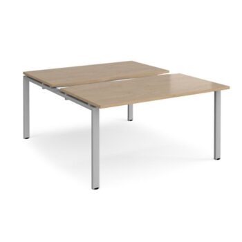Adapt sliding top back to back desks 1400mm x 1600mm - silver frame Kendal Oak Top - STE1416-S-KO