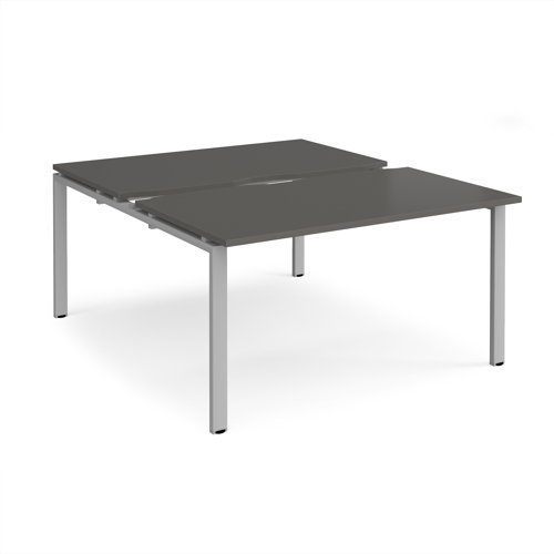 Adapt sliding top back to back desks 1400mm x 1600mm - silver frame storm grey top - STE1416-S-OG
