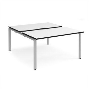 Adapt sliding top back to back desks 1400mm x 1600mm - silver frame White Top black edge - STE1416-S-WK