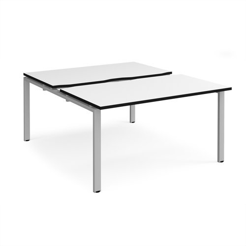 Adapt sliding top back to back desks 1400mm x 1600mm - silver frame White Top black edge - STE1416-S-WK