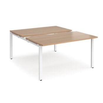 Adapt sliding top back to back desks 1400mm x 1600mm - white frame Beech top - STE1416-WH-B