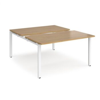 Adapt sliding top back to back desks 1400mm x 1600mm - white frame Oak Top - STE1416-WH-O