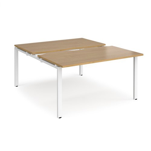 Adapt sliding top back to back desks 1400mm x 1600mm - white frame Oak Top - STE1416-WH-O