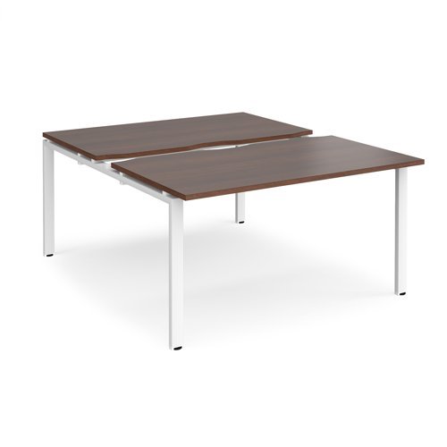 Adapt sliding top back to back desks 1400mm x 1600mm - white frame Walnut top - STE1416-WH-W
