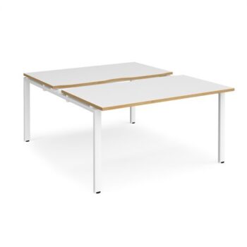 Adapt sliding top back to back desks 1400mm x 1600mm - white frame White Top with oak edging - STE1416-WH-WO
