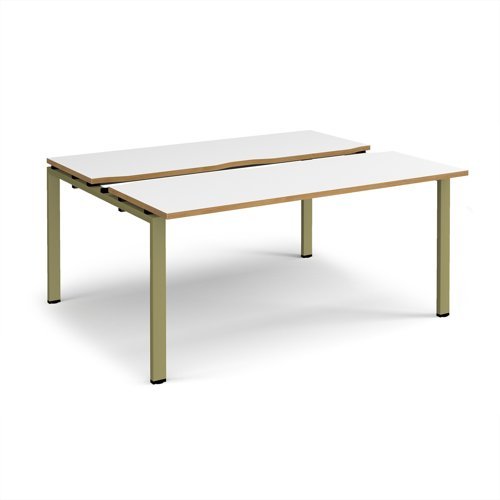 Adapt sliding top back to back desks 1600mm x 1200mm - green frame White Top oak edge - STE1612-GN-WO