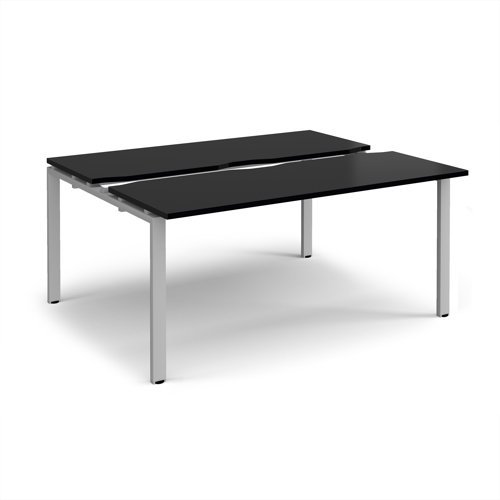 Adapt sliding top back to back desks 1600mm x 1200mm - silver frame black top - STE1612-S-BK