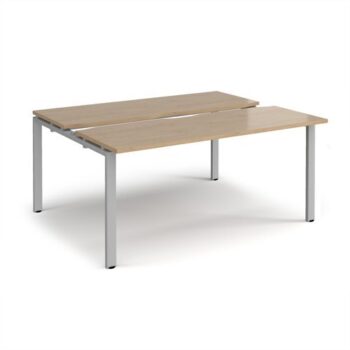 Adapt sliding top back to back desks 1600mm x 1200mm - silver frame Kendal Oak Top - STE1612-S-KO