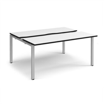 Adapt sliding top back to back desks 1600mm x 1200mm - silver frame White Top black edge - STE1612-S-WK