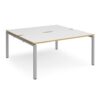 Adapt sliding top back to back desks 1600mm x 1200mm - silver frame White Top with oak edging - STE1612-S-WO