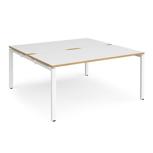 Adapt sliding top back to back desks 1600mm x 1200mm - white frame White Top with oak edging - STE1612-WH-WO