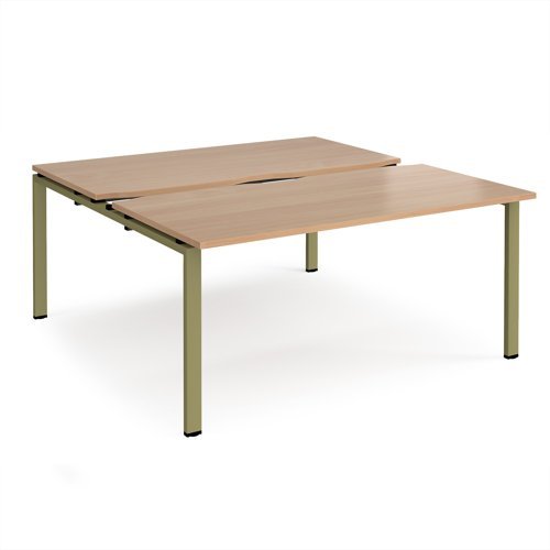 Adapt sliding top back to back desks 1600mm x 1600mm - green frame Beech top - STE1616-GN-B