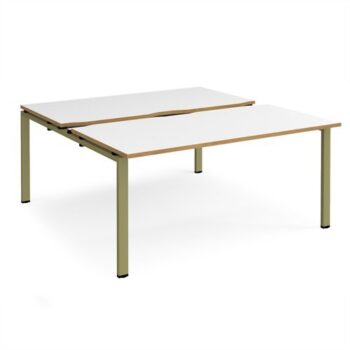 Adapt sliding top back to back desks 1600mm x 1600mm - green frame White Top oak edge - STE1616-GN-WO