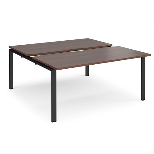 Adapt sliding top back to back desks 1600mm x 1600mm - black frame Walnut top - STE1616-K-W