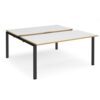 Adapt sliding top back to back desks 1600mm x 1600mm - black frame White Top with oak edging - STE1616-K-WO