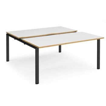 Adapt sliding top back to back desks 1600mm x 1600mm - black frame White Top with oak edging - STE1616-K-WO