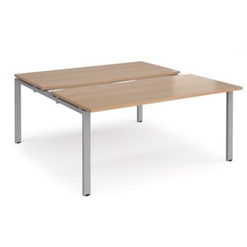 Adapt sliding top back to back desks 1600mm x 1600mm - silver frame Beech top - STE1616-S-B