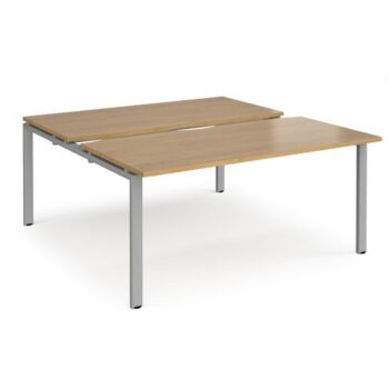 Adapt sliding top back to back desks 1600mm x 1600mm - silver frame Oak Top - STE1616-S-O