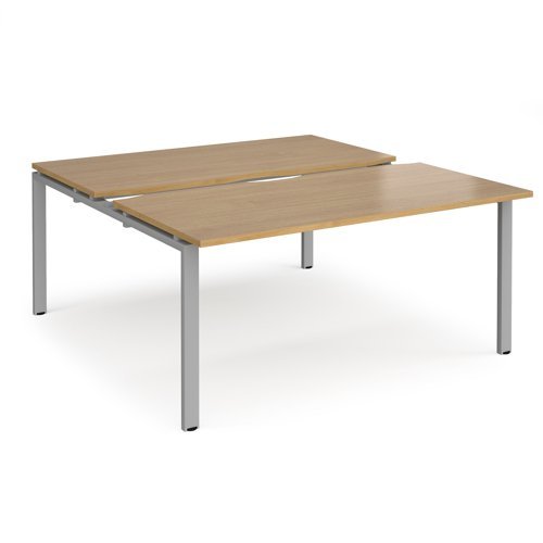 Adapt sliding top back to back desks 1600mm x 1600mm - silver frame Oak Top - STE1616-S-O