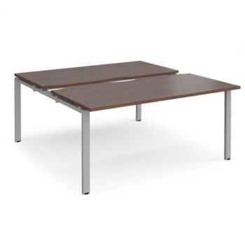 Adapt sliding top back to back desks 1600mm x 1600mm - silver frame Walnut top - STE1616-S-W