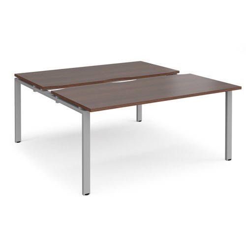 Adapt sliding top back to back desks 1600mm x 1600mm - silver frame Walnut top - STE1616-S-W