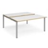 Adapt sliding top back to back desks 1600mm x 1600mm - silver frame White Top with oak edging - STE1616-S-WO