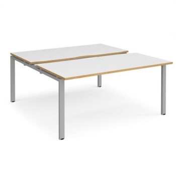 Adapt sliding top back to back desks 1600mm x 1600mm - silver frame White Top with oak edging - STE1616-S-WO