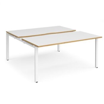 Adapt sliding top back to back desks 1600mm x 1600mm - white frame White Top with oak edging - STE1616-WH-WO