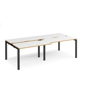 Adapt sliding top double back to back desks 2400mm x 1200mm - black frame White Top with oak edging - STE2412-K-WO
