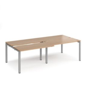 Adapt sliding top double back to back desks 2400mm x 1200mm - silver frame Beech top - STE2412-S-B