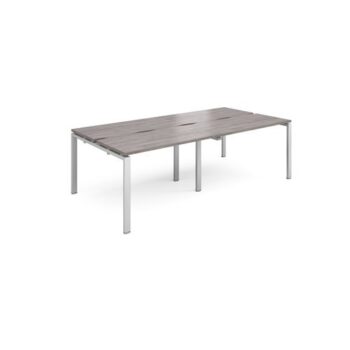 Adapt sliding top double back to back desks 2400mm x 1200mm - silver frame Grey Oak Top - STE2412-S-GO