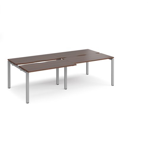 Adapt sliding top double back to back desks 2400mm x 1200mm - silver frame Walnut top - STE2412-S-W